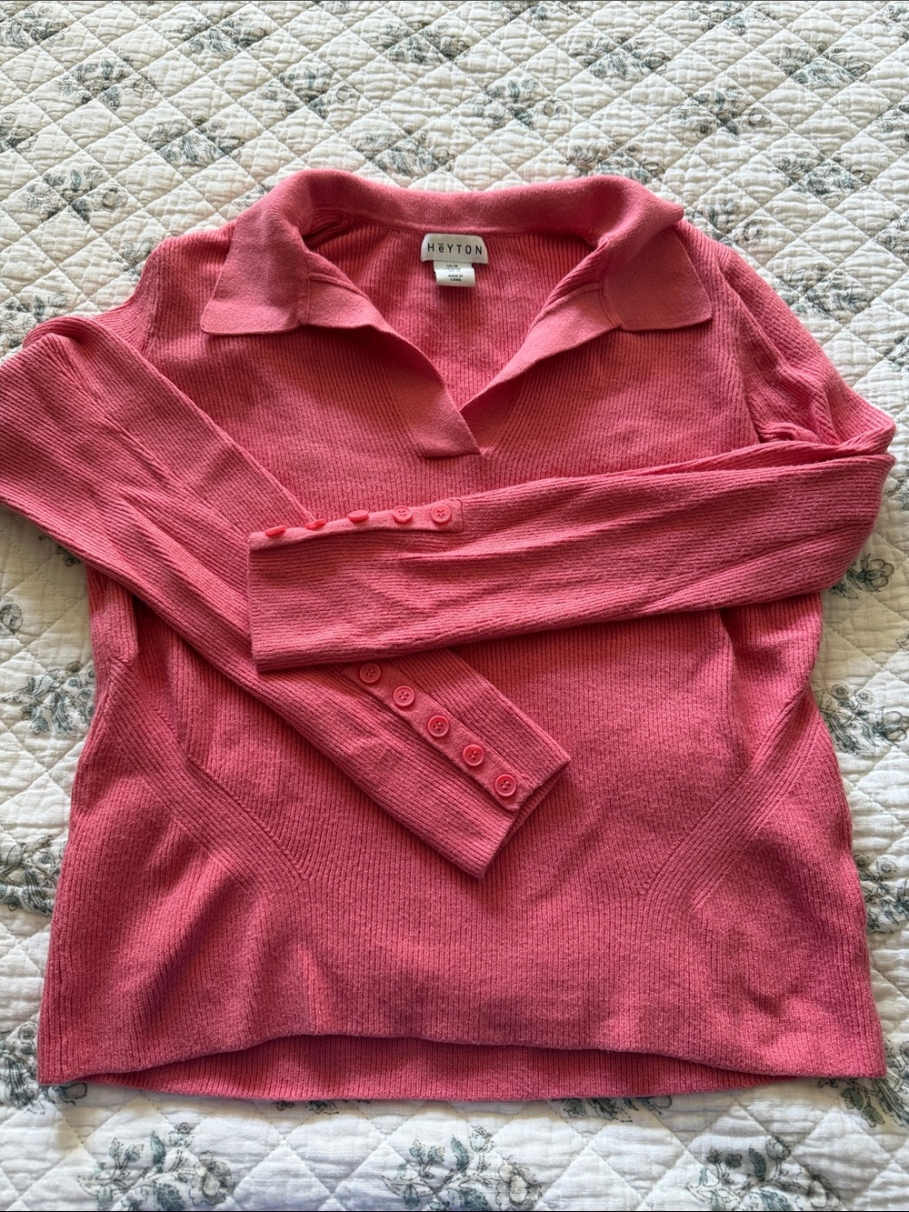 Heyton Women's Rose Pink V-Neck Collared Sweater
